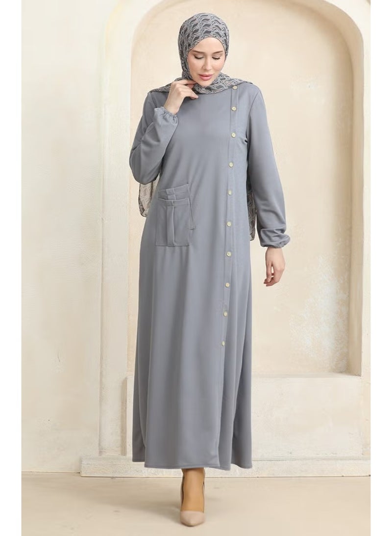 Sefa Merve Buttoned Pocket Dress 3029-01 Gray - Image 2